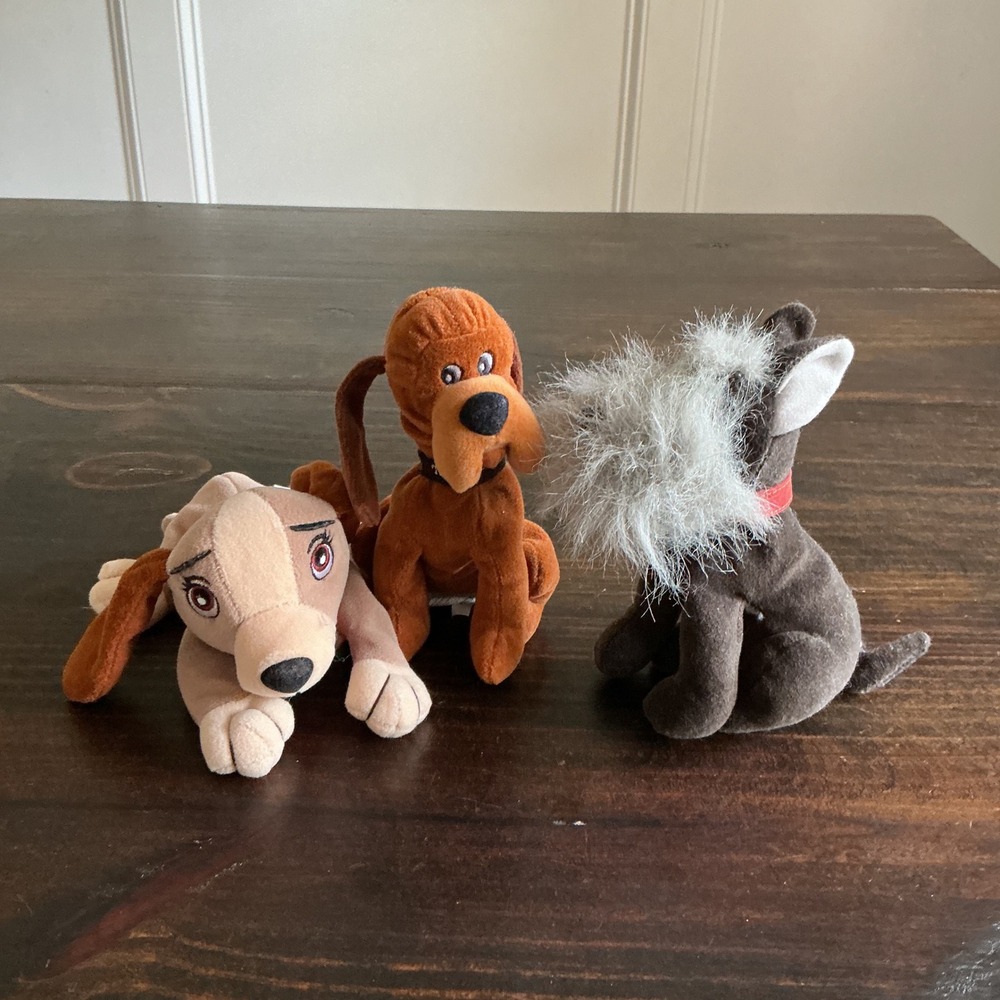 Disney Lady and the Tramp Plush Set Lady Trusty Jock Bean Bag Toys 3pc Lot